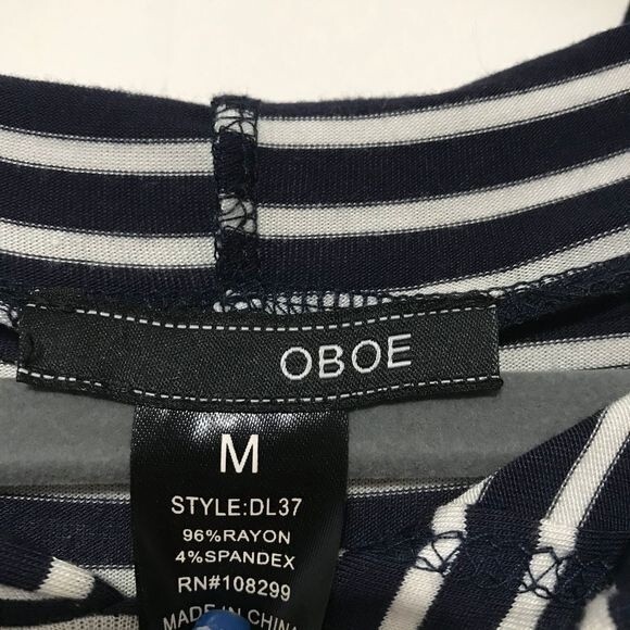 Oboe Navy Blue striped Long Sleeve Hood Stripe Bodycon Dress size M boho beach - Picture 3 of 8